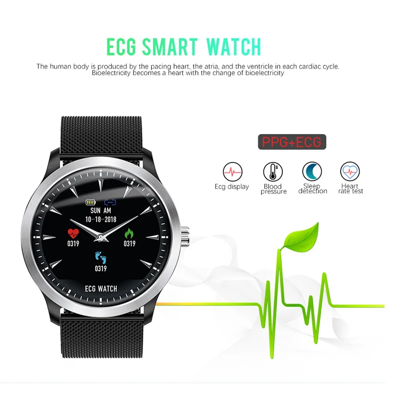 YN58 ECG PPG smart watch with electrocardiograph ecg display holter ecg heart rate monitor blood pressure smartwatch