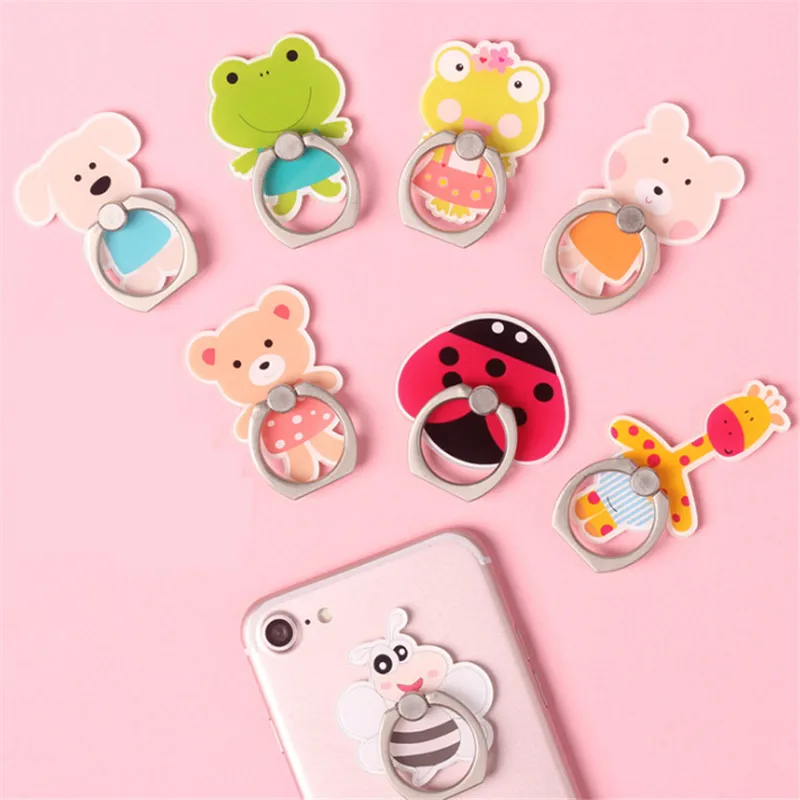 

UVR 360 Degree Reuse Cartoon Animal Frog Bear Rabbit Finger Ring Mobile Phone Stand Holder For iPhone Acrylic All Smart Phone
