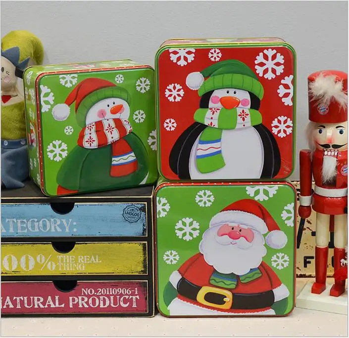 

3pcs/set Green Color Christmas Gift Case Christmas Style Tin Storage Box Metal Biscuit Container Candy Case Christmas Gift Box