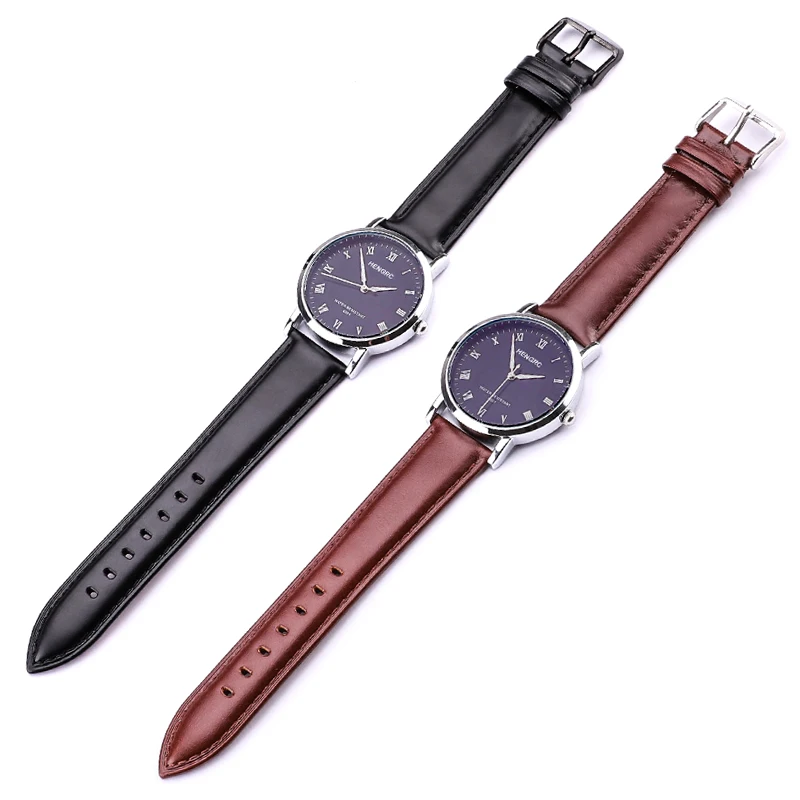 Luxurious Smooth Finish Watch Strap with Pin Buckle - Black & Brown