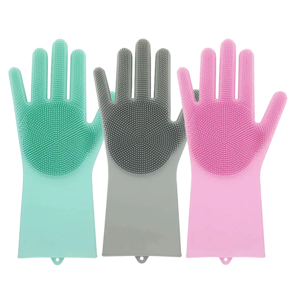 

A Pair Magic Silicone Scrubber Rubber Cleaning Gloves Dusting Dish Washing Pet Care Grooming Hair Car Insulated Kitchen Helper