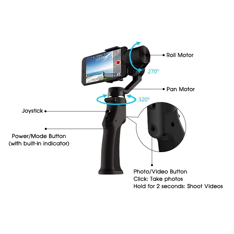 SAMTIAN Smooth 3 оси ручной смартфон Gimbal стабилизатор для телефона XS XR X 7 8 Plus samsung S7 9 фото