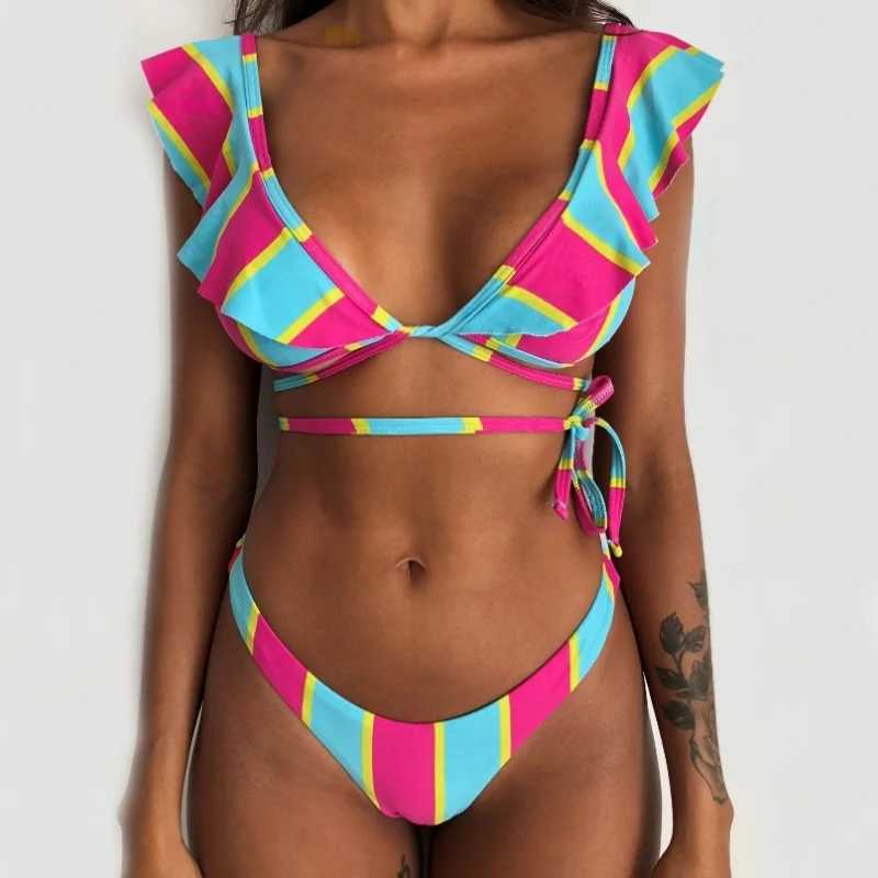 Сексуальный бикини с открытыми плечами Купальник с рюшами женский купальник Бразильский купальный костюм женский набор бикини Biquinis - Цвет: 00