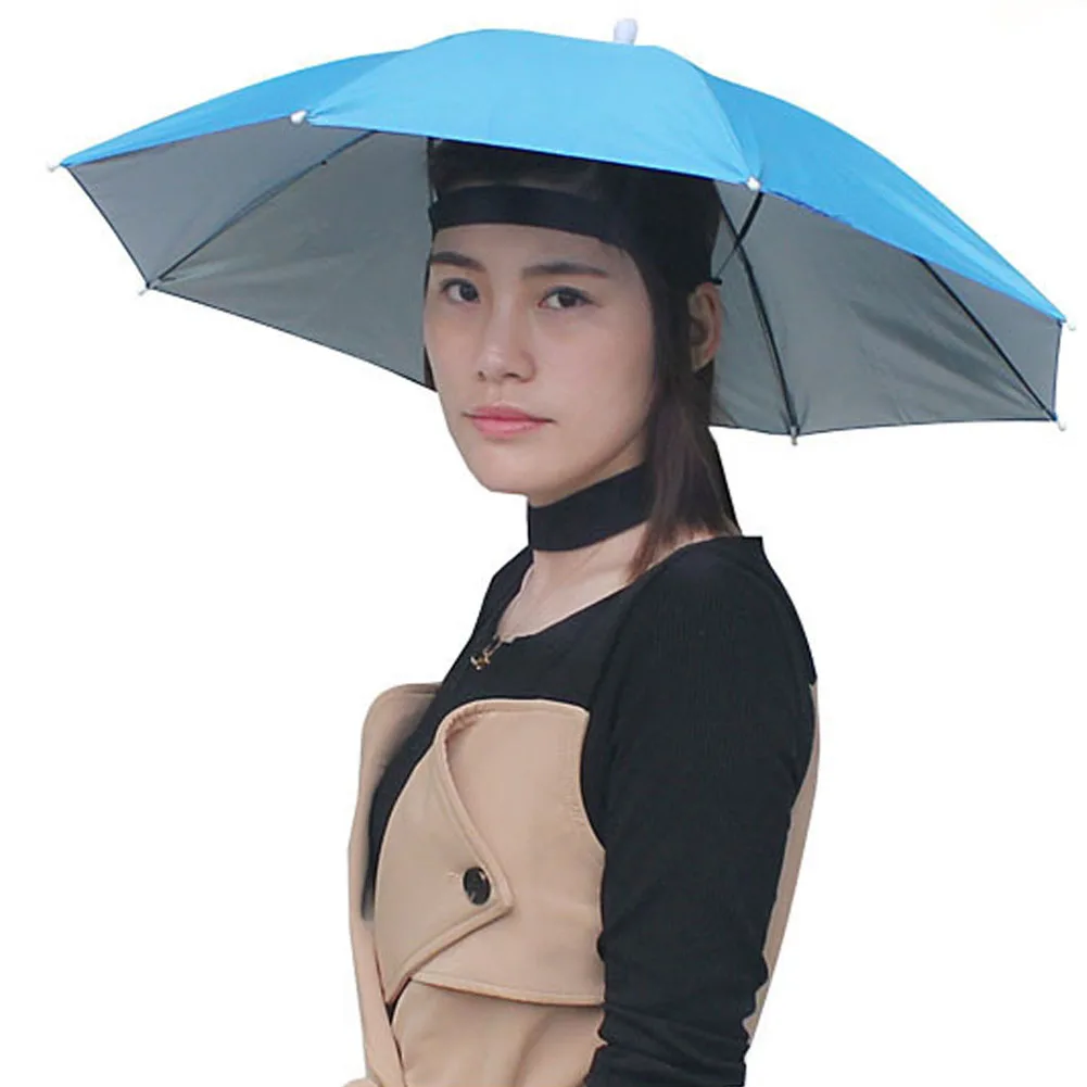 Novelty Foldable Sun Rain Umbrella Hats Beach Wear Fishing Headwear Cap Band LOV 