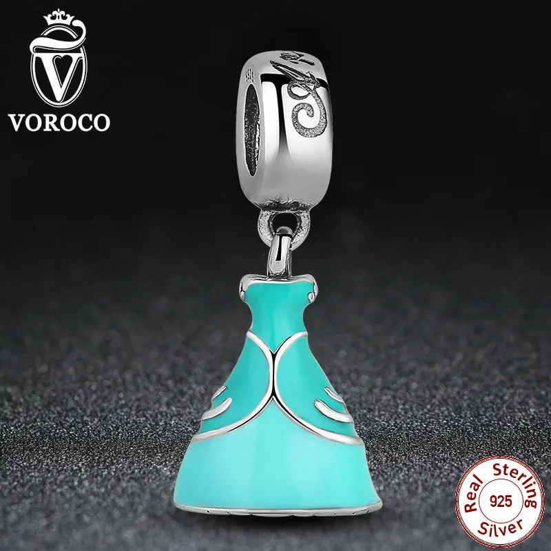 Original 925 Sterling Silver Ariel s Green Dress DANGLE Pendant Charms Fit Pandora Bracelet Necklace Women