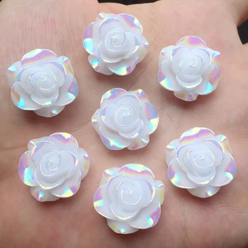 

DIY 19mm 10pcs Resin rose flower white AB resin 3D flower Cabochons Cameo home decoration button-E650