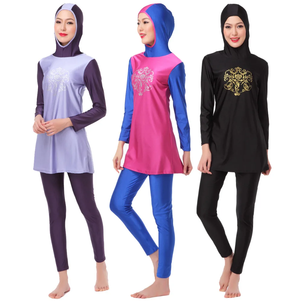

Muslim one-piece swimsuit printed in solid color New sunbathing suit for muslims Swimsuit for young girls