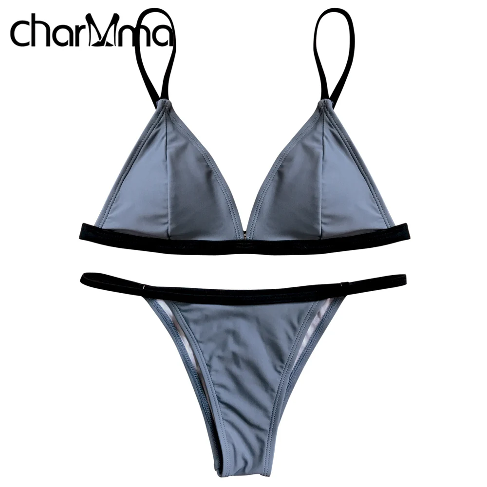CHARMMA Bicolor Plunge V String Bikini 2017 Summer Sexy Bikinis Women Low Waist Swimwear Bikini Mujer Push Up Bath Beach Wear 1