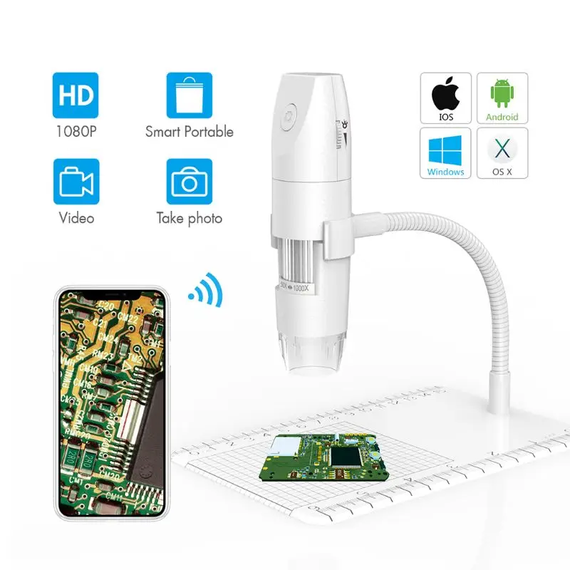50-1000X Мини Портативный беспроводной цифровой микроскоп с Wi-Fi USB Гибкая подставка