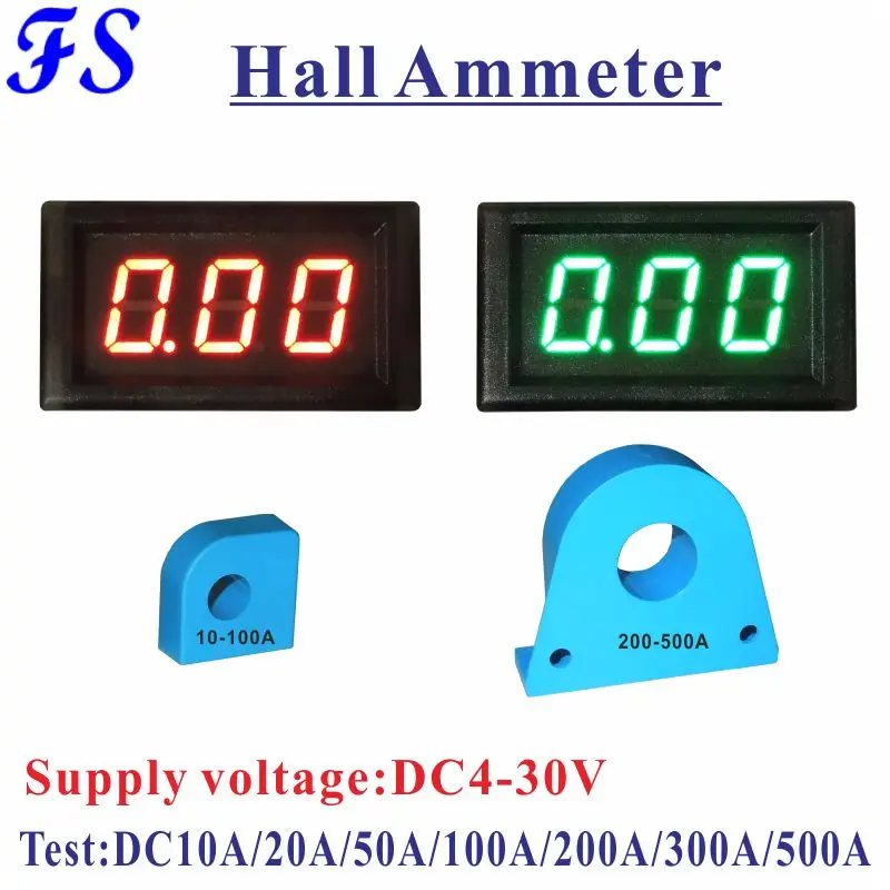 

YB28C Hall Ampere Meter DC 10A 20A 50A 100A 200A 300A 500A LED Digital Ammeter DC Current Meter Amp Panel Meter Supply DC 4-30V