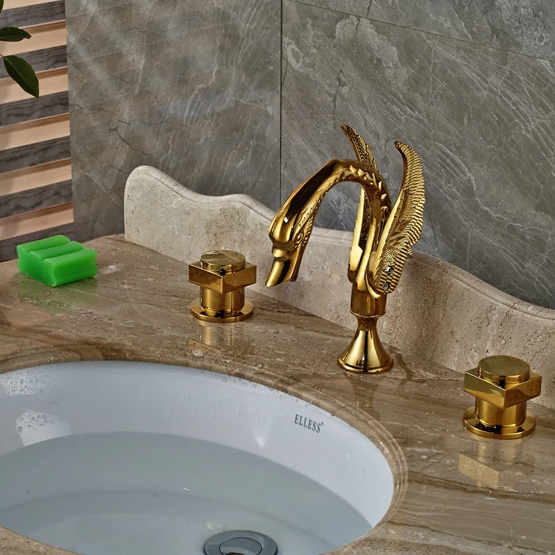 

2016 New Promotion Swan Shaped Dual Handles Basin Sink Water Taps with Hot Cold Faucet