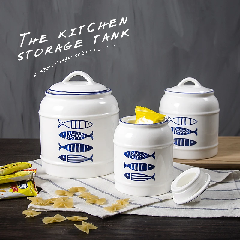 

New Creative Kitchen Ceramic Sealing Pot Milk Tea Snacks and Large Capacity Storage Tank Coffee Sugar Grains Free Shipping