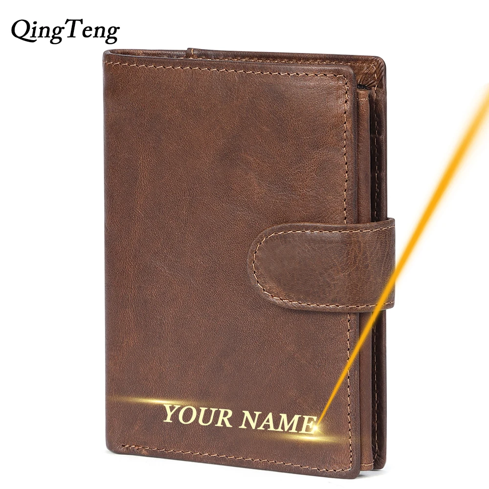 

Retro Hasp Purse Clutch Crazy Horse Men Wallets Genuine Leather Free Engraving Male Wallet Coin Pocket Man Customized Money Clip