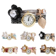 1pc fashion luxury brand new women ladies bracelet watches wrist clocks Leather strap flower design Quartz Wristwatches gift H3