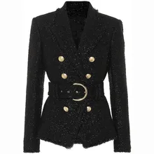Chic women double breasted belted blazers jackets England style short coat D857