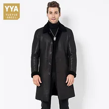 Итальянский мужской длинный Тренч с подкладкой из натурального меха, однобортное зимнее пальто из овечьей шерсти для работы в деловом стиле, куртка из натуральной кожи высшего качества