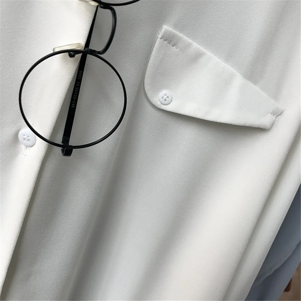 High quality Casual Chiffon white Women blouse shirt oversized Three Quarter sleeve loose shirt office wear casua tops blusas (11)