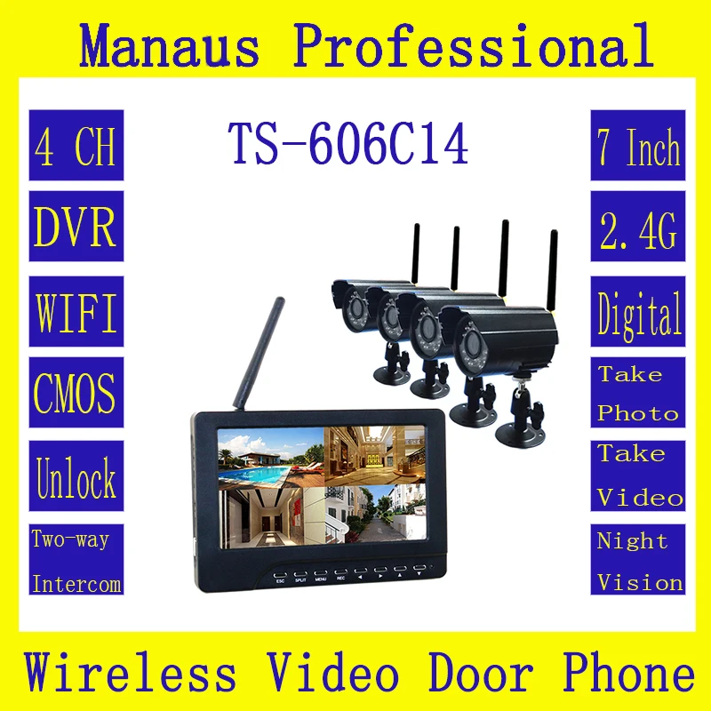

7" LCD Wireless Baby Monitor WIFI 4 Channel Quad Security System DVR With 4 Cameras Surveillance System TS-606Cb