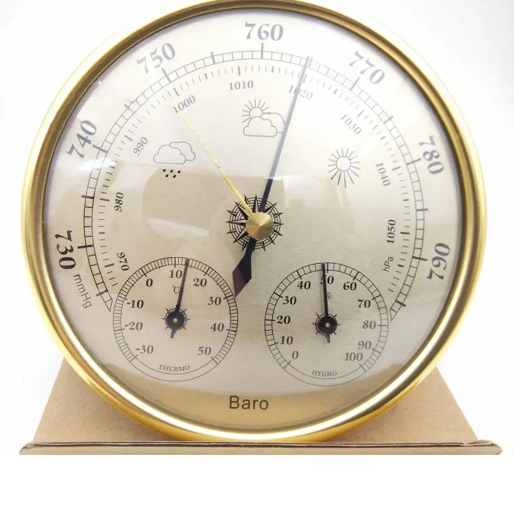 

3 In 1 Gold Indoor And Outdoor Air Thermometer Hygrometer High Precision Atmospheric Pressure Gauge Fishing Weather Forecast