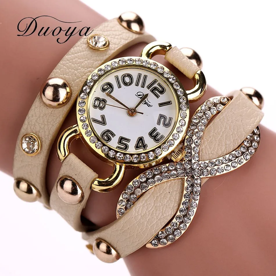 

Duoya Vintage Women Ladies Simple Crystal PU Leather Bracelet Watches Analog Quartz Wrist Design Watch Relogio Feminino