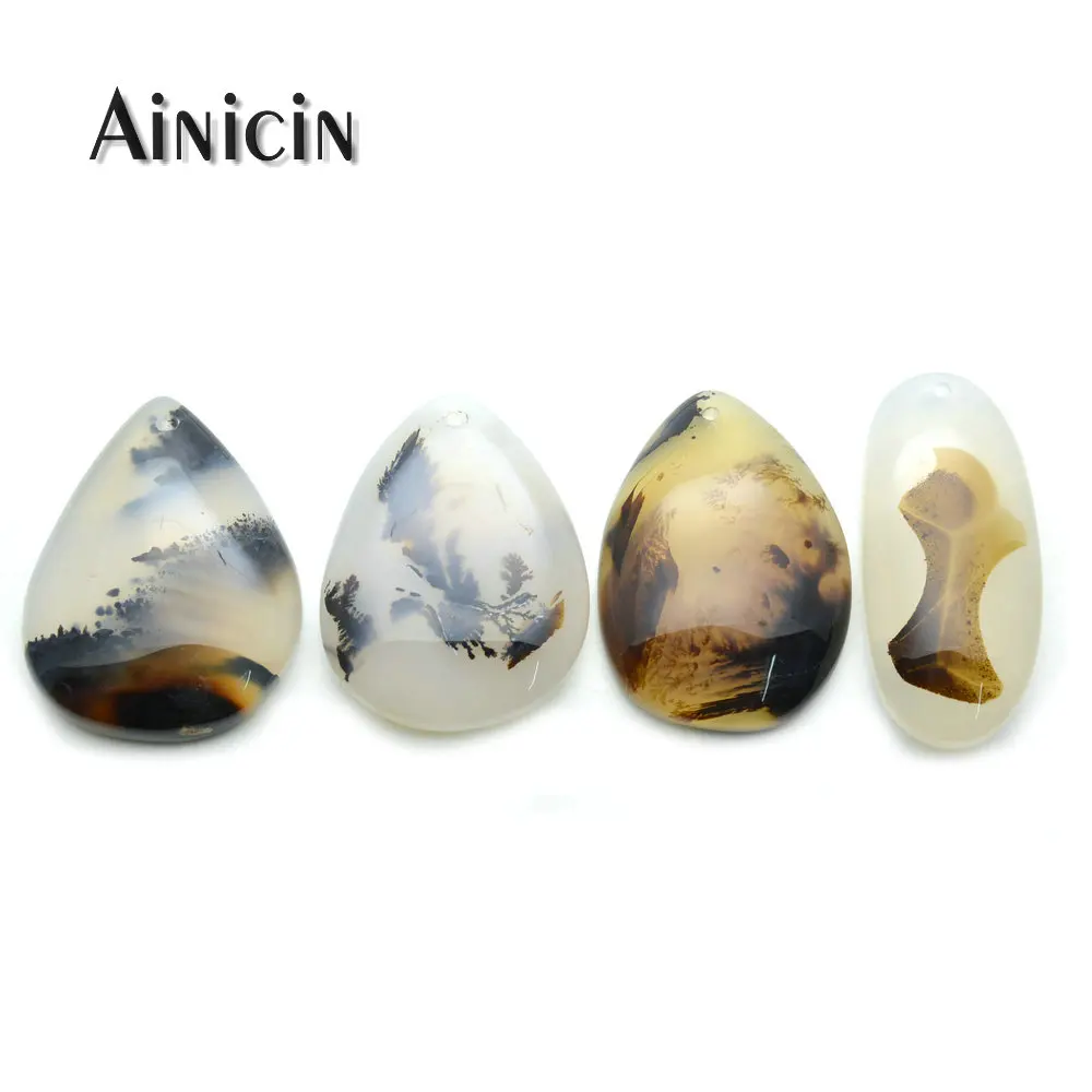 

Natural Semi-precious Stone Convexity Waterdrop Shape Pendant Beautiful Tree Shape Veins Fashion Necklace Making Findings