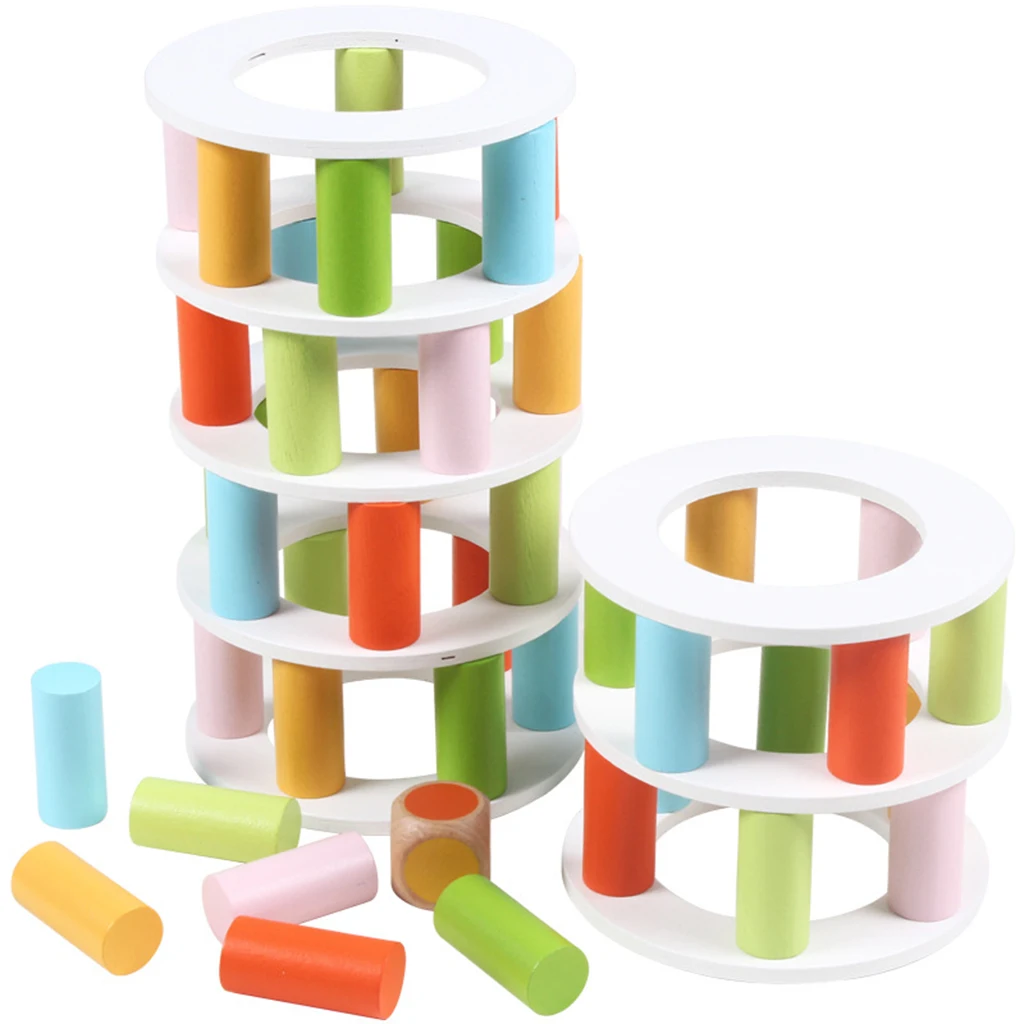 Wooden Stacking Pisa Tower Blocks Balancing Chess Board Games Playset Montessori Toy Toddlers Baby Early Sensory Training