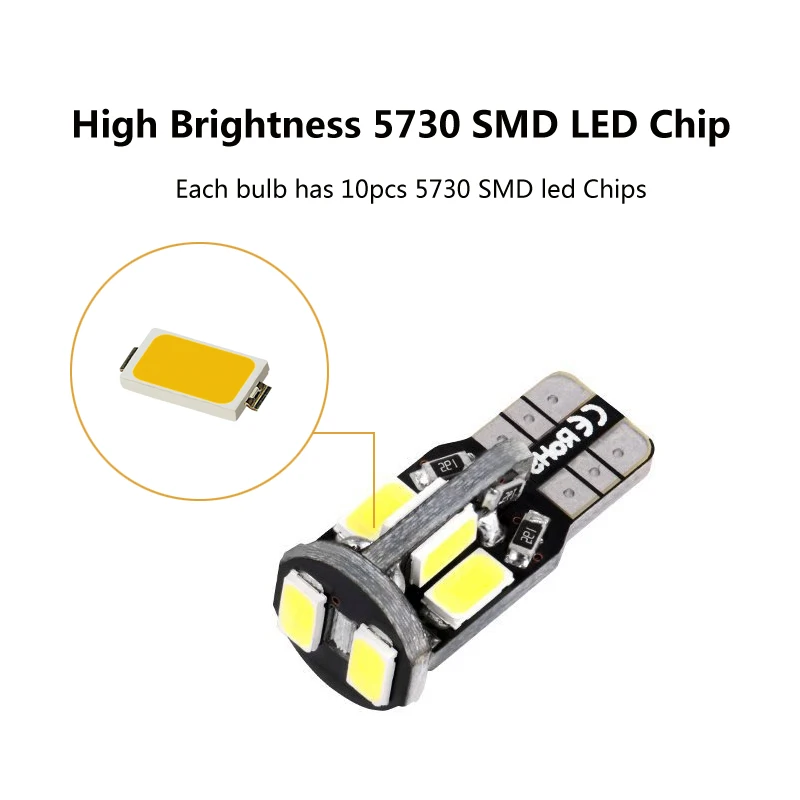 10PCS T10 Canbus LED Error Free 194 168 10SMD 5730 LED Car Instrument Panel lamp Clearance lamp License Plate Bulb 12V White 10PCS T10 Canbus LED Error Free 194 168 10SMD 5730 LED Car Instrument Panel lamp Clearance lamp License Plate Bulb 12V White