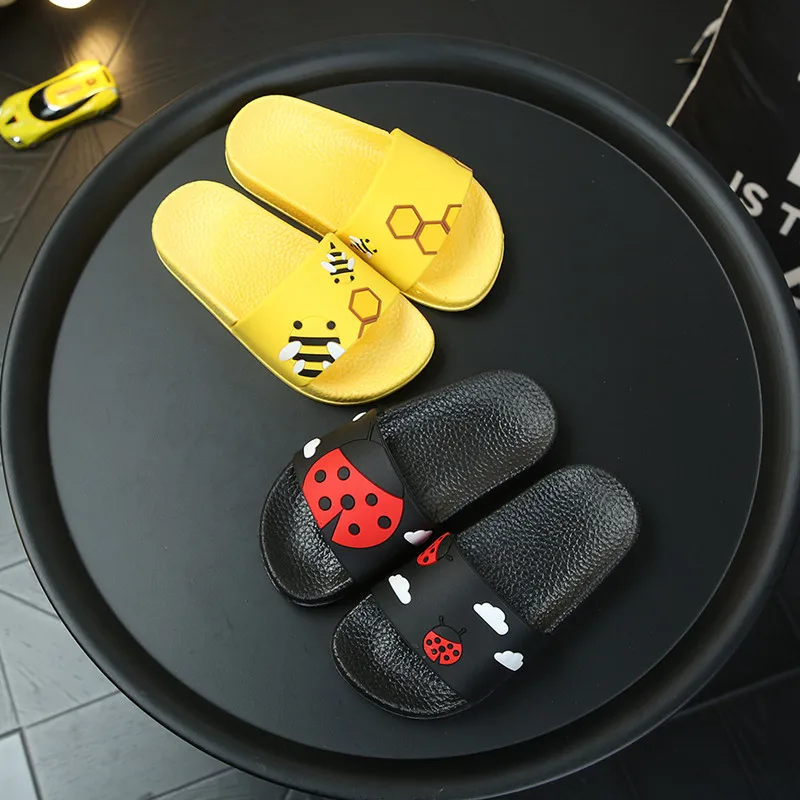 Kids Slippers For Girls Cartoon Ladybugs Beach Flip Flops Boys Soft Pvc Shoes Cute Insect Slippers Children Summer Flat Slides