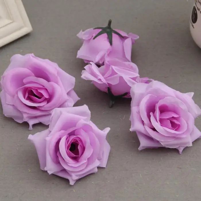 50 Pcs Fake Artificial Silk Rose Heads Flower Buds DIY Bouquet Home Wedding Craft Decor Supplies XB 66