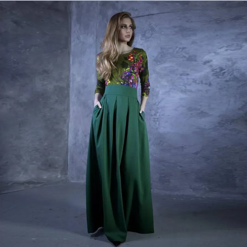 High Quality Romantic Dark Green High Waist Satin Pleated Long Skirt With  Pocket Faldas Formal Wear Pageant Party Women Skirts - Skirts - AliExpress