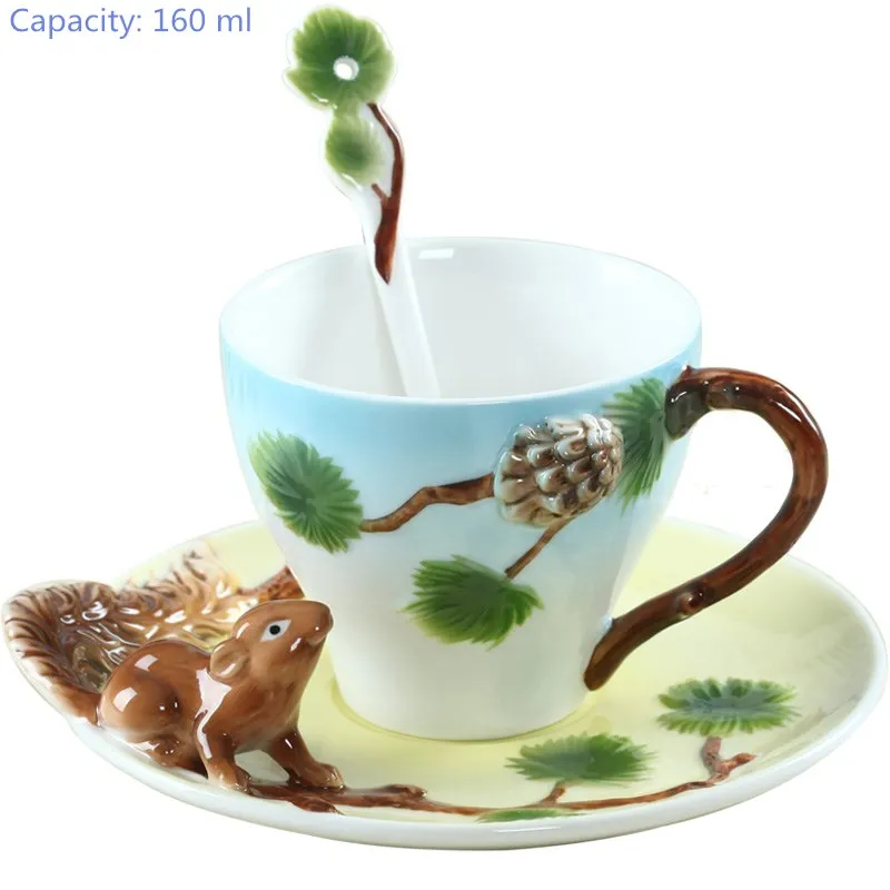 Longfeng Пара кофейная чашка керамическая оригинальная бутылка костяного фарфора 3D цветной эмалевый фарфор чашка блюдце и ложка кофе чайный сервиз