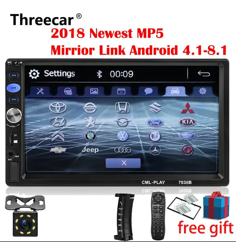 8 led camera all 2din Автомагнитола 7 дюймов сенсорный mirrorlink Android плеер сабвуфер MP5 плеер Авторадио Bluetooth Камера заднего вида магнитофон - Цвет: 8 led camera all