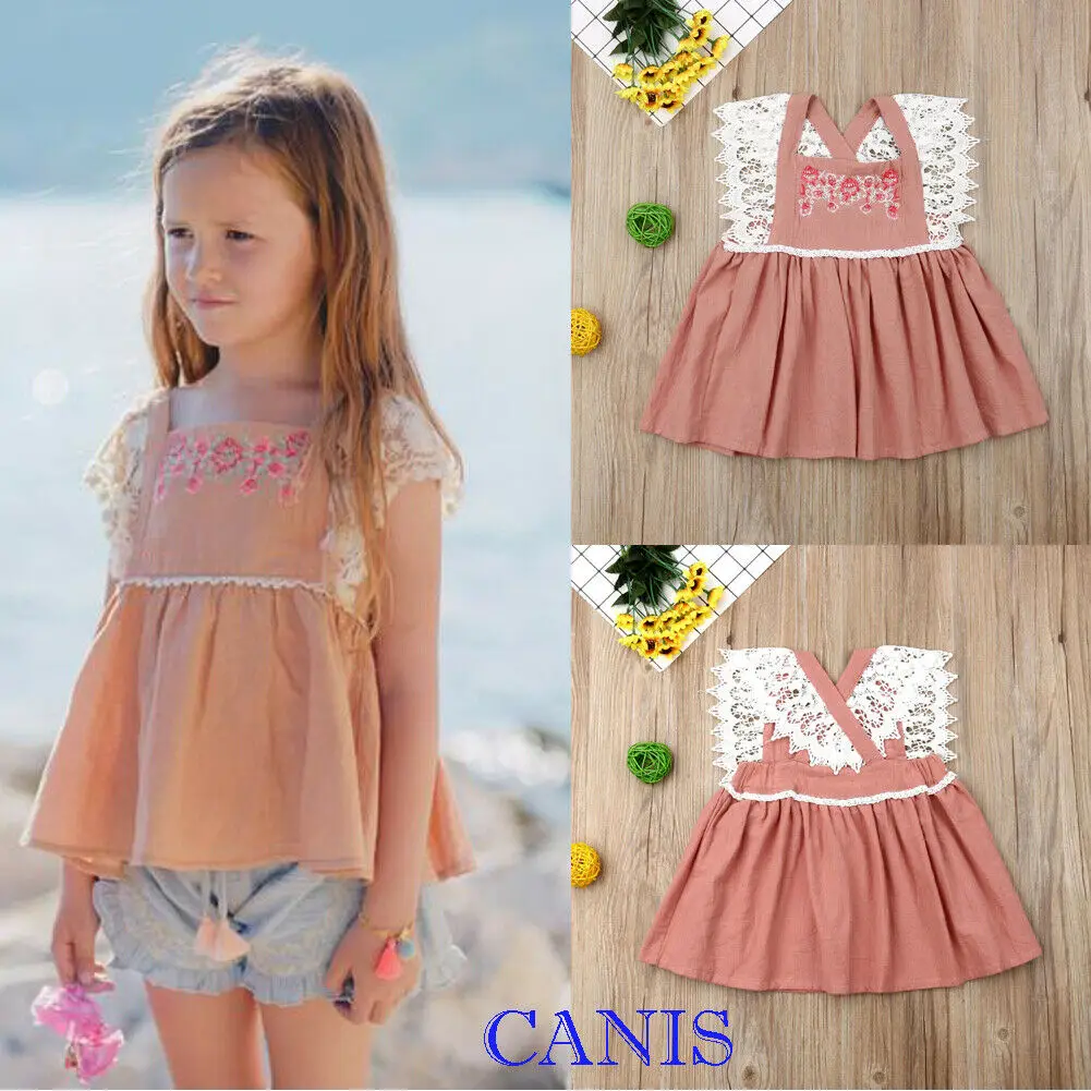 Pudcoco Summer Toddler Baby Girl Clothes Sleeveless Lace Ruffle Embroidery Cotton Casual Tops T-Shirt