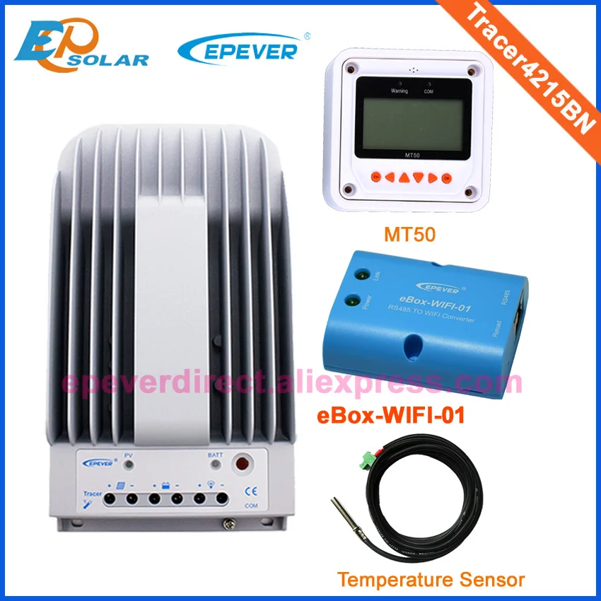 12 V/24 V автоматическая работа солнечный регулятор Wi-Fi eBOX датчик температуры Tracer4215BN Макс PV вход 150 V 40A 40 ампер приложение для Android телефон Системы - Цвет: MT50 wifi and sensor