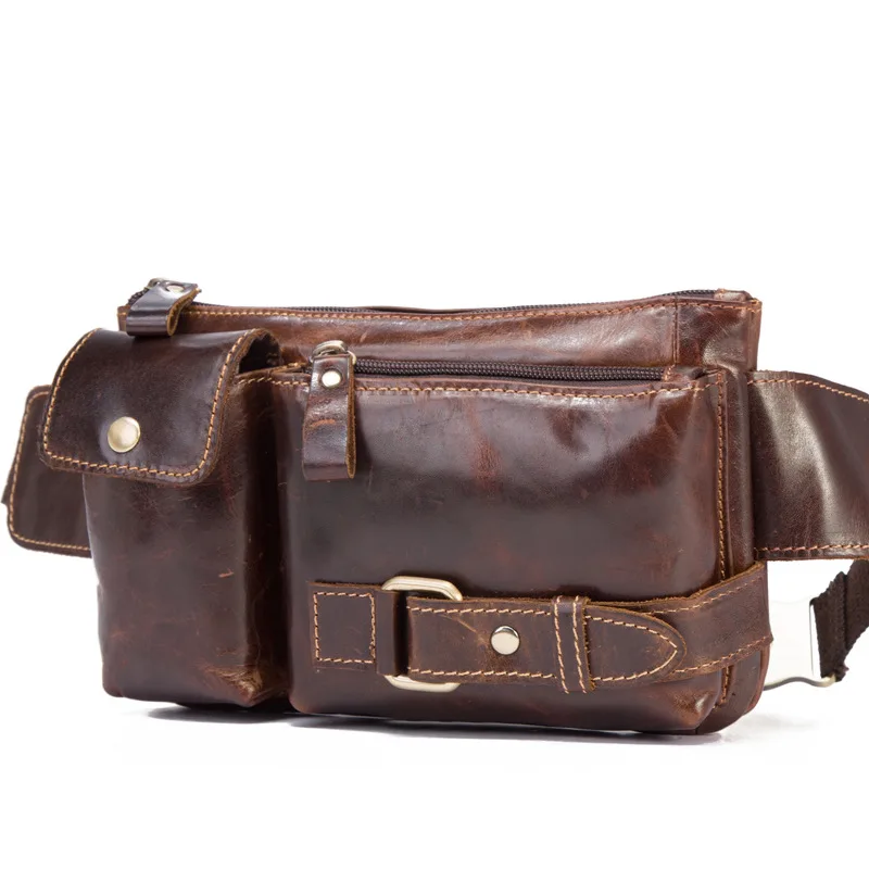 

Men's new retro leather purse The first layer of oil wax leather leisure tide Pockets cool men's bag