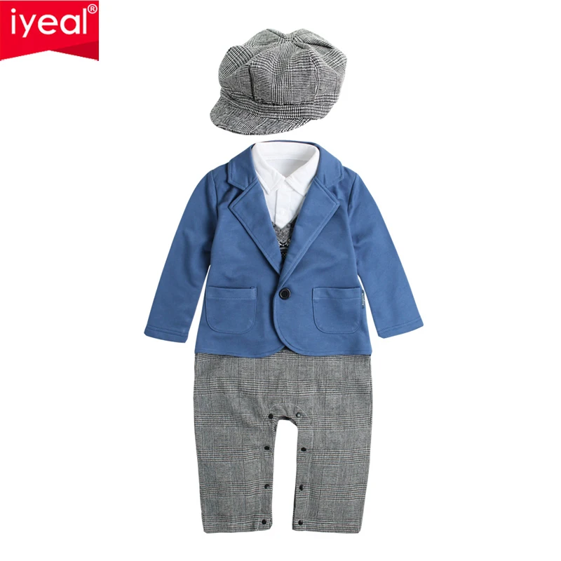 

IYEAL Newest Baby Boy 1st Birthday Romper With Hat Toddler Boys Clothes Children Infant Jumpsuits Little Baby Gentleman Suit