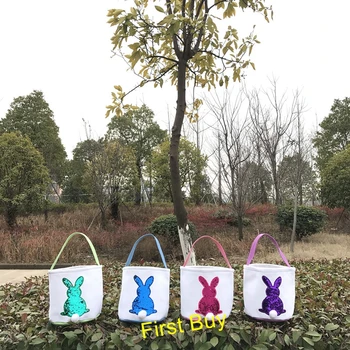 

10pcs/lot hot selling reversible sequins easter bucket 4 colors mixed monogram personalize canvas easter basket kids candy tote
