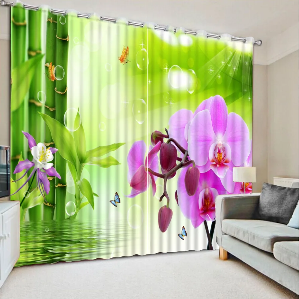 

Luxury European Modern curtains for living room bamboo 3d magnolia flower home decor 3d curtians