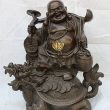 USPS в США S1624 1" Китайский Чистая Бронзовый Happy Смех Будды Майтреи На Шоу Дракон Черепаха Статуя