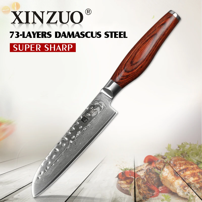 XINZUO 5 inch Santoku Knife 73 Layers China Damascus Steel Kitchen Superior Quality Sharp Fruit Salad Knives Pakka Wood Handle | Дом и сад