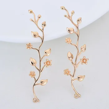 

4PCS 16x55MM 24K Gold Color Plated Brass Flower Vine Pendants Charms High Quality Diy Jewelry Findings Accessories