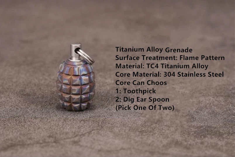 1PC Mini Grenade Shape Titanium Alloy Knife Beads Lanyard Pendant With Toothpick Fingertip Toys Begleri EDC Multi-tool Pendant