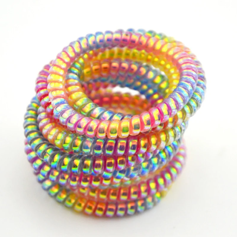 

5cm Lot 10 Pcs Colorful Elastic Rubber Hairband Telephone Wire Hair Tie Rope Band Ponytail Hair Accessories