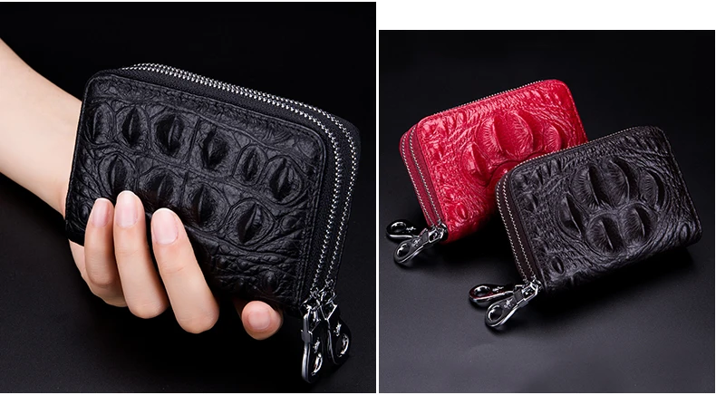 Lomelobo Lady Alligator Card Wallet Genuine Leather Girls Dual Zipper Coin Purse Women Card Holder Female Credit ID Cards Wallets HCL3257 Details (11)