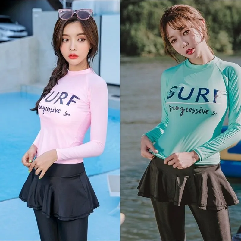 

Rash Guards Swimwear For Women's Windsurf Suit Surfing Swimsuit Girls May Beach Rashguard Long Sleeve Pants Split Solid