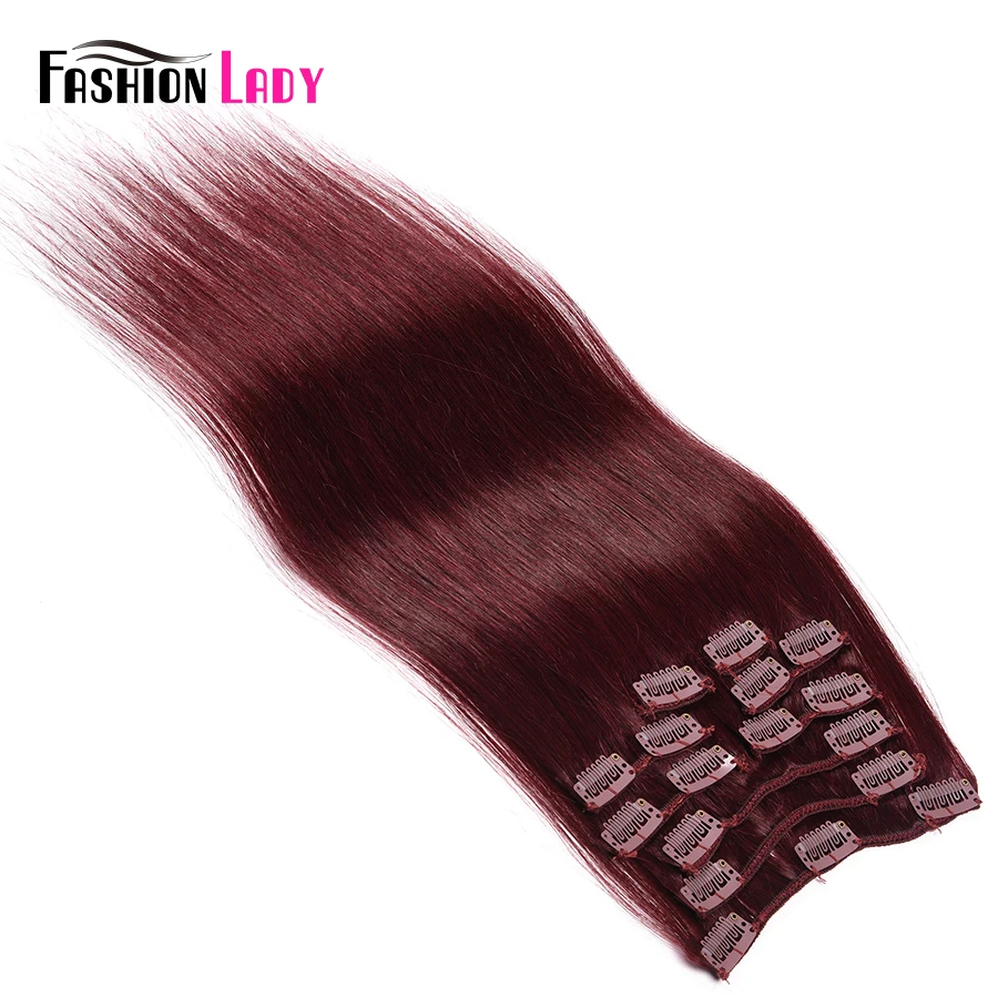 

Fashion Lady Pre-Colored Brazilian Straight Hair Clip In Human Hair Extensions 9pcs Set Extensions With 17pcs Clips Non-Remy