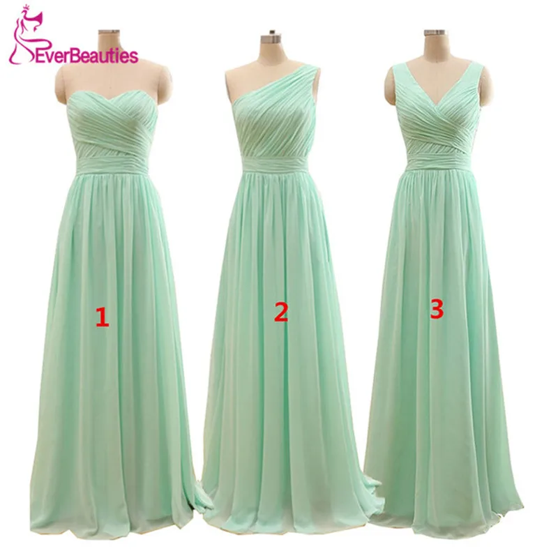 Mint Green Long Chiffon A Line Pleated Bridesmaid Dress Under 50 Wedding Party Dress 2019