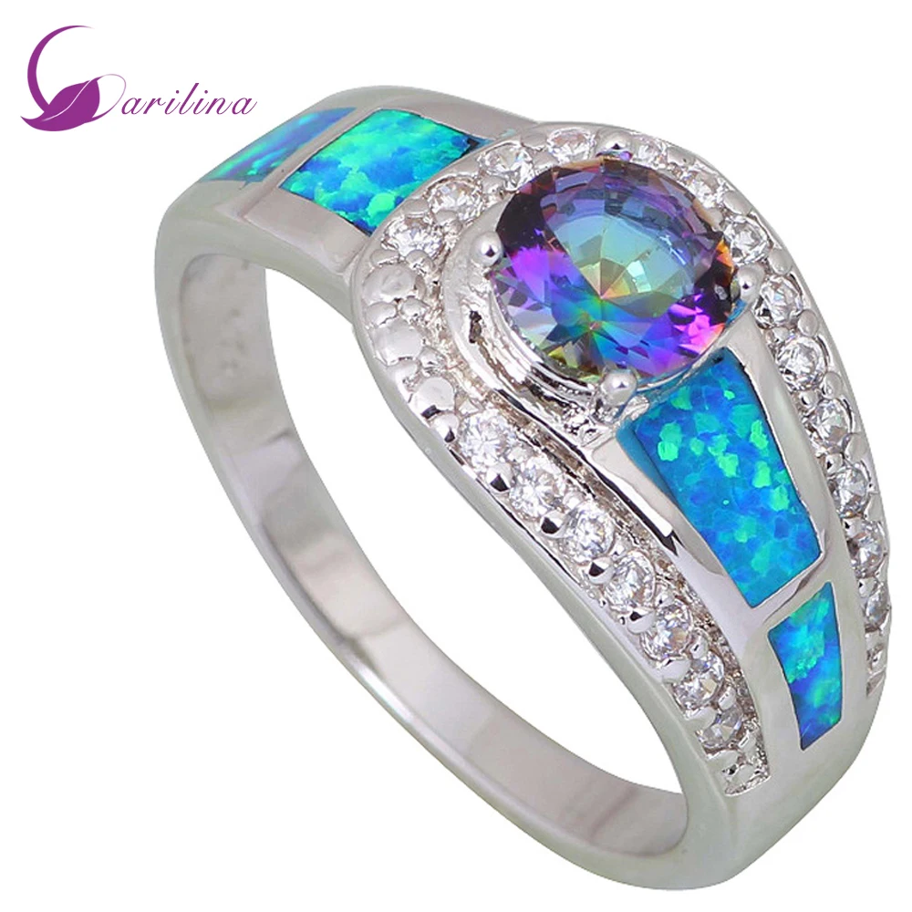 

Latest Design best gift Fashion rings for women Blue Rainbow Mystic Topaz Opal 925 Stamp Sterling Silver Overlay ring R408