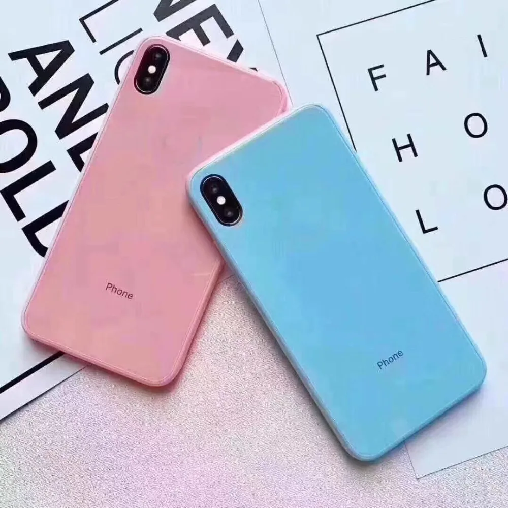 Милый чехол из закаленного стекла Macaron для iPhone X 11 Pro Чехол для Xs Max XR 8 Plus 7 6 защитная задняя крышка модный жесткий чехол