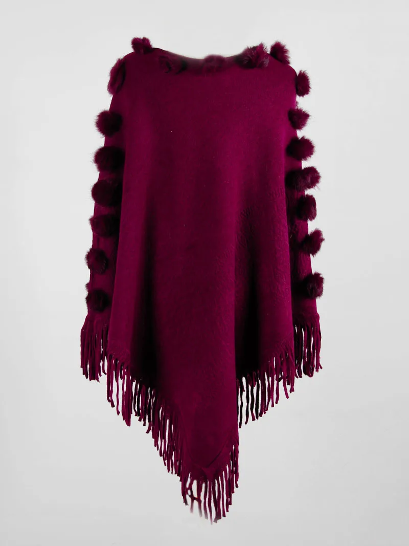 Трикотажное пончо свитер пальто-накидка теплая кисточка шаль Hairball вязанное женское повседневное свободное пончо накидка плащ вязанная шаль